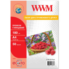 Фотопапір глянсовий A4, 180г/м2 (G180.50.Prem) WWM Premium 50л
