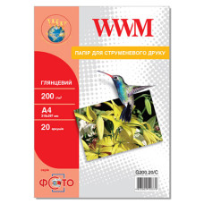 Фотопапір глянцевий A4, 200г/м2 (G200.20/C) WWM 20л