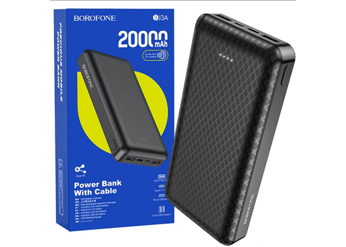Мобільний зарядний пристрій Power Bank 20000mAh, 2xUSB, microUSB, Type-C (BJ3A) Borofone Black