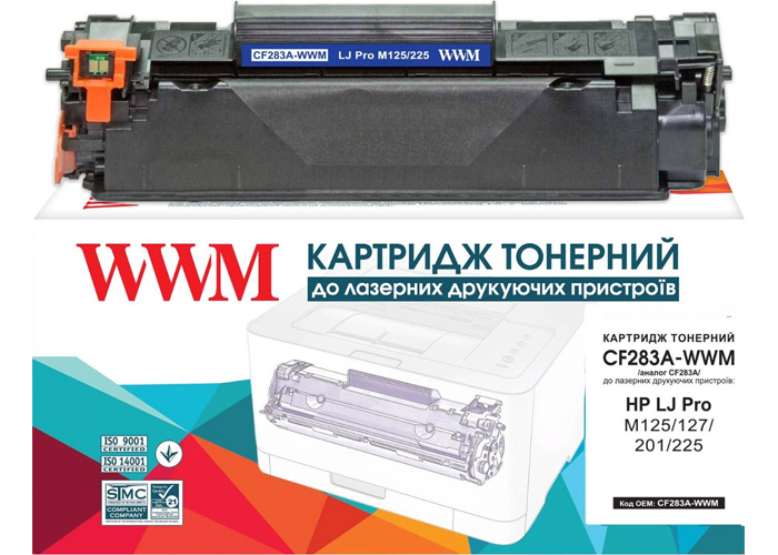 Картридж WWM аналог HP CF283A для принтерів M125, M127, M201, M225 (1.5k)
