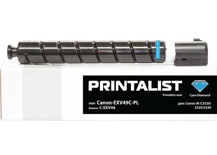 Туба з тонером PRINTALIST аналог Canon C-EXV49 для iR C3320, C3325, C3330, C3520, C3525 (8525B002) Cyan